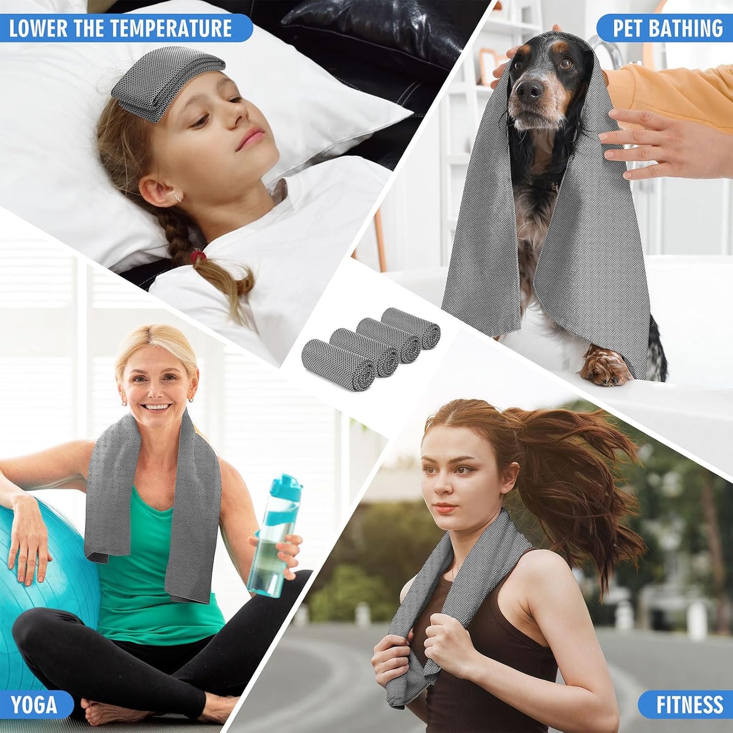 4 Pack Cooling Towels (40"x12"), Soft Breathable Cooling Towels for Neck and Face, Microfiber Workout Towels for Yoga, Golf, Running, Hiking & More Activities