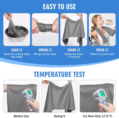 4 Pack Cooling Towels (40"x12"), Soft Breathable Cooling Towels for Neck and Face, Microfiber Workout Towels for Yoga, Golf, Running, Hiking & More Activities