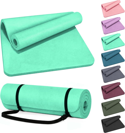 High Density Non Slip Yoga Mat, Extra Thick Exercise Mat with Carrying Strap, for Pilates, Fitness, Home Gym & Floor Workouts - Multiple Thickness & Multiple Color