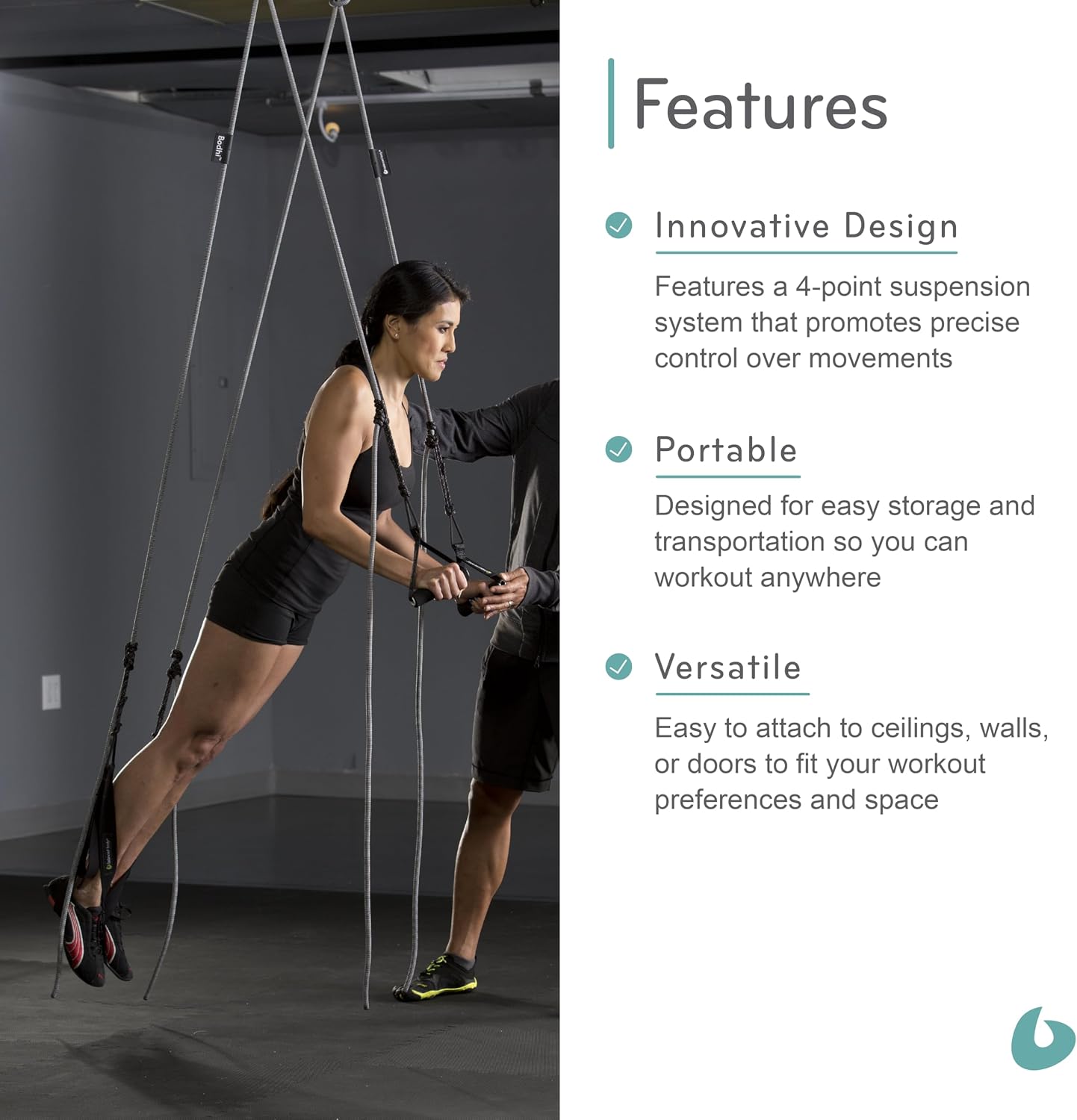 Bodhi Suspension System, Pilates Gym Equipment, Suspension Straps Exercise Equipment for Home Gym or Studio, Gray