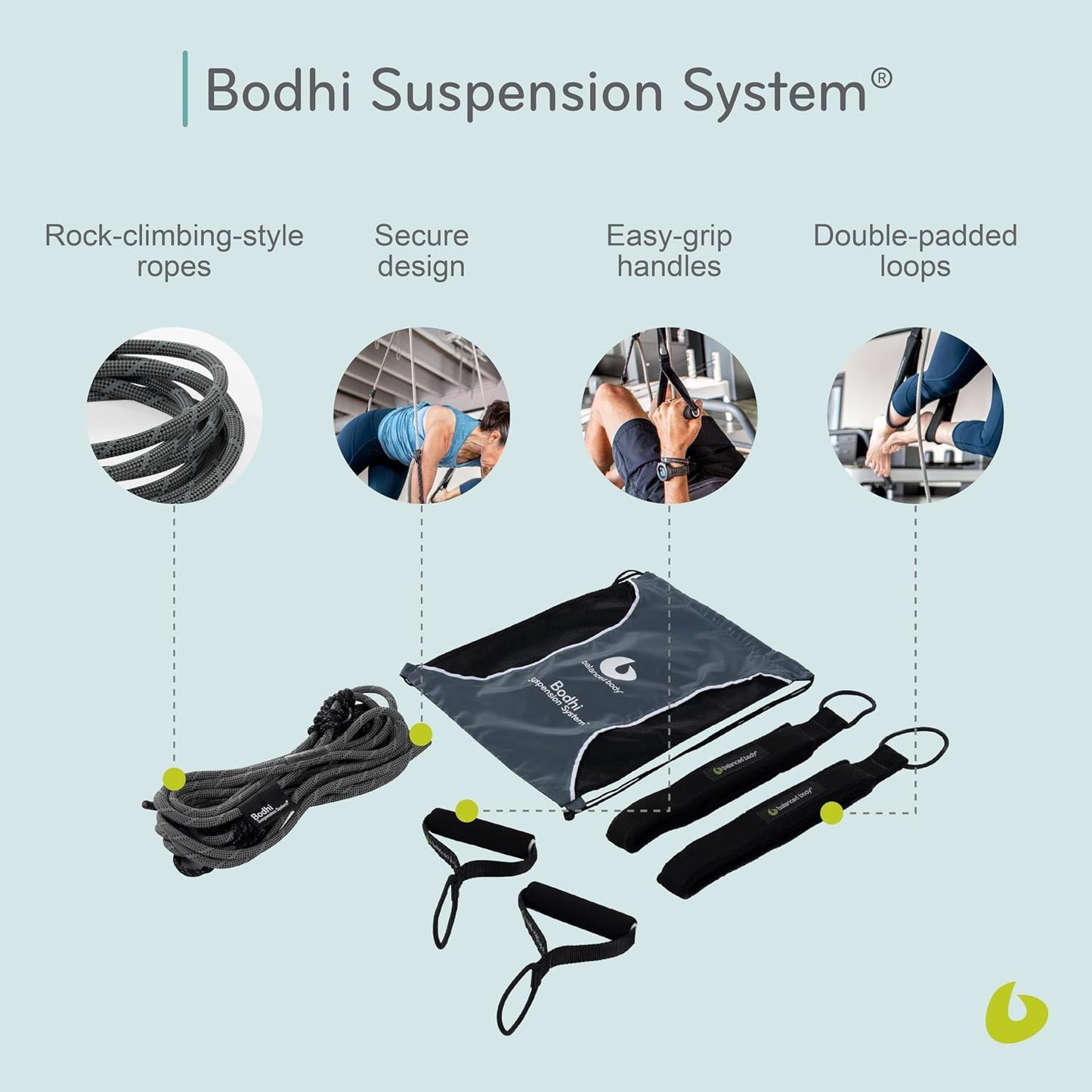 Bodhi Suspension System, Pilates Gym Equipment, Suspension Straps Exercise Equipment for Home Gym or Studio, Gray