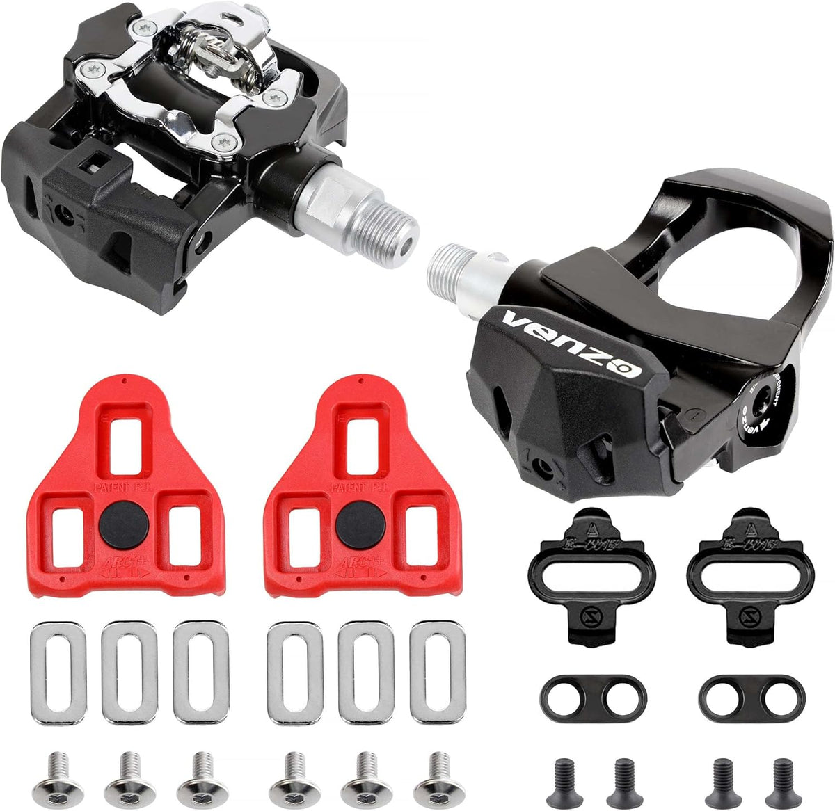 Sealed Fitness Exercise Indoor Bike Bicycle Pedals & Cleats - Compatible with Peloton, Look Delta & Shimano SPD - with Toe Cages Pedals Set or Cage Removal Tool for Indoor Fitness Exercise