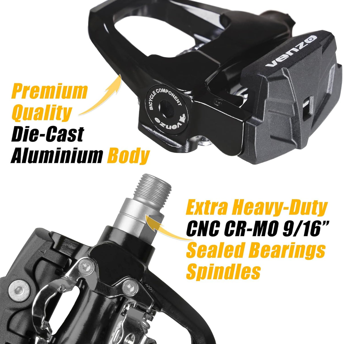 Sealed Fitness Exercise Indoor Bike Bicycle Pedals & Cleats - Compatible with Peloton, Look Delta & Shimano SPD - with Toe Cages Pedals Set or Cage Removal Tool for Indoor Fitness Exercise