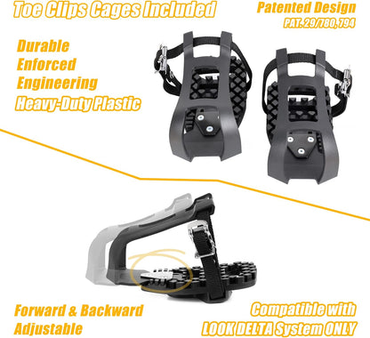 Sealed Fitness Exercise Indoor Bike Bicycle Pedals & Cleats - Compatible with Peloton, Look Delta & Shimano SPD - with Toe Cages Pedals Set or Cage Removal Tool for Indoor Fitness Exercise