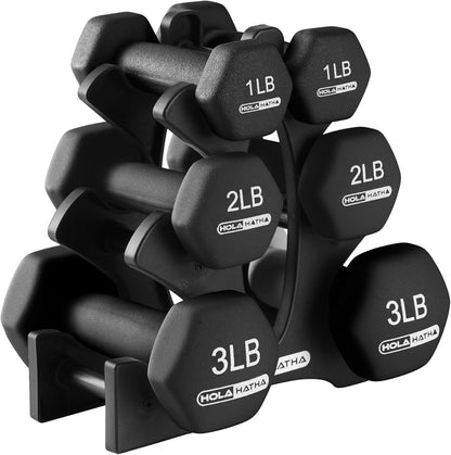1, 2 and 3 lb Neoprene Dumbbell Strength Training Weight Set with Rack