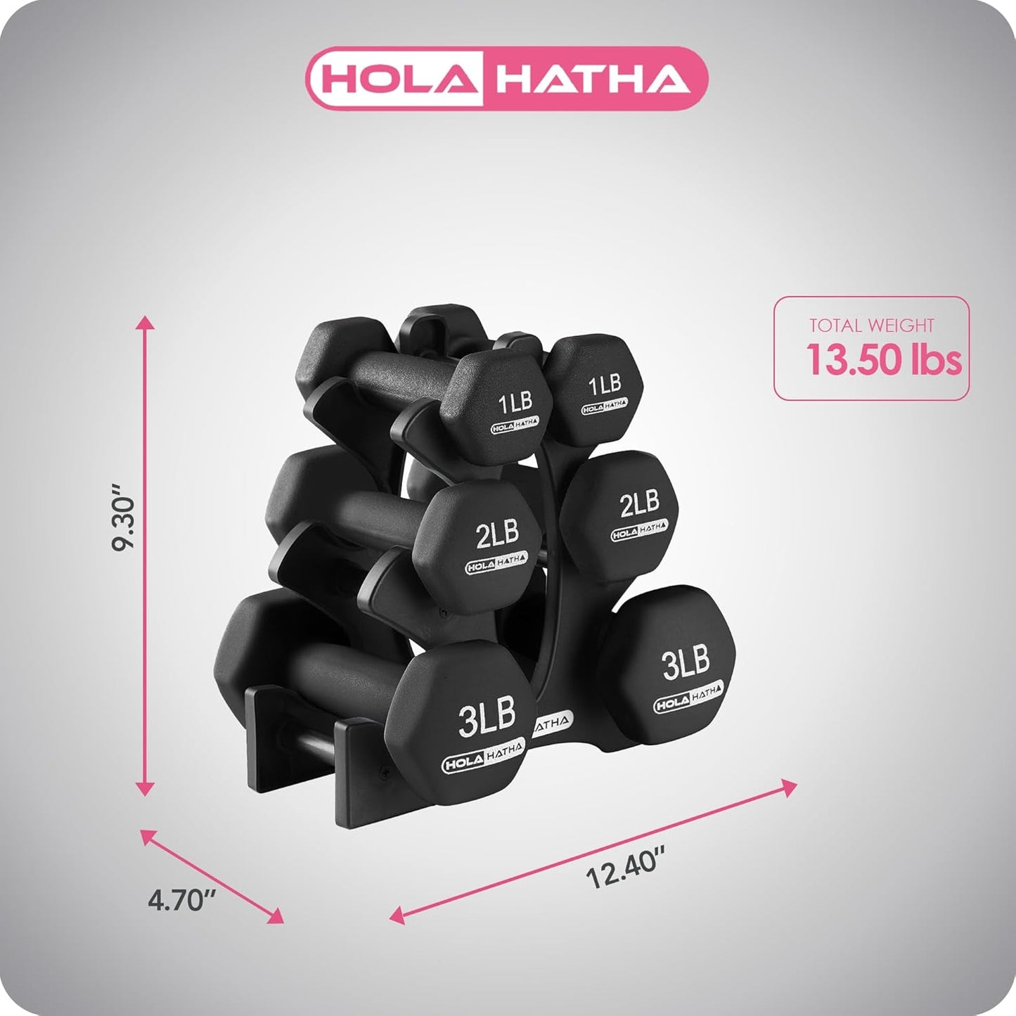 1, 2 and 3 lb Neoprene Dumbbell Strength Training Weight Set with Rack