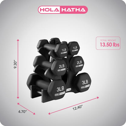 1, 2 and 3 lb Neoprene Dumbbell Strength Training Weight Set with Rack