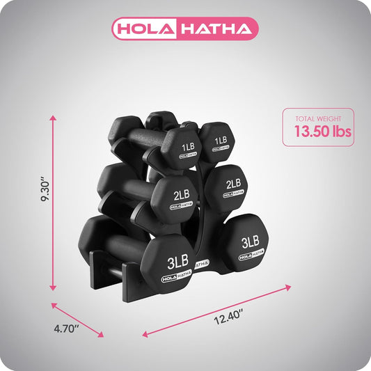 1, 2 and 3 lb Neoprene Dumbbell Strength Training Weight Set with Rack