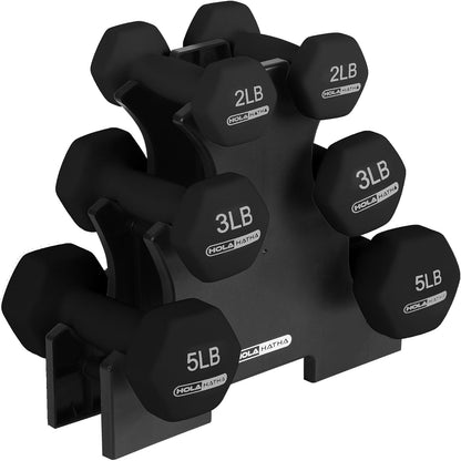 1, 2 and 3 lb Neoprene Dumbbell Strength Training Weight Set with Rack