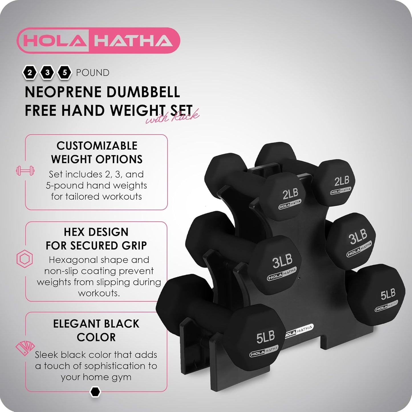 1, 2 and 3 lb Neoprene Dumbbell Strength Training Weight Set with Rack