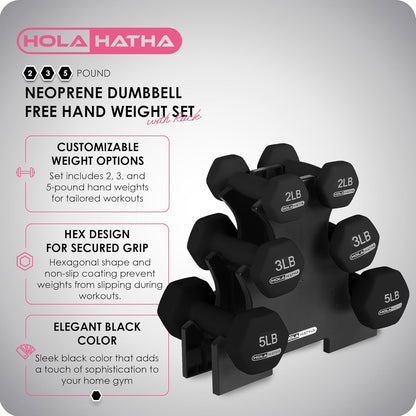 1, 2 and 3 lb Neoprene Dumbbell Strength Training Weight Set with Rack