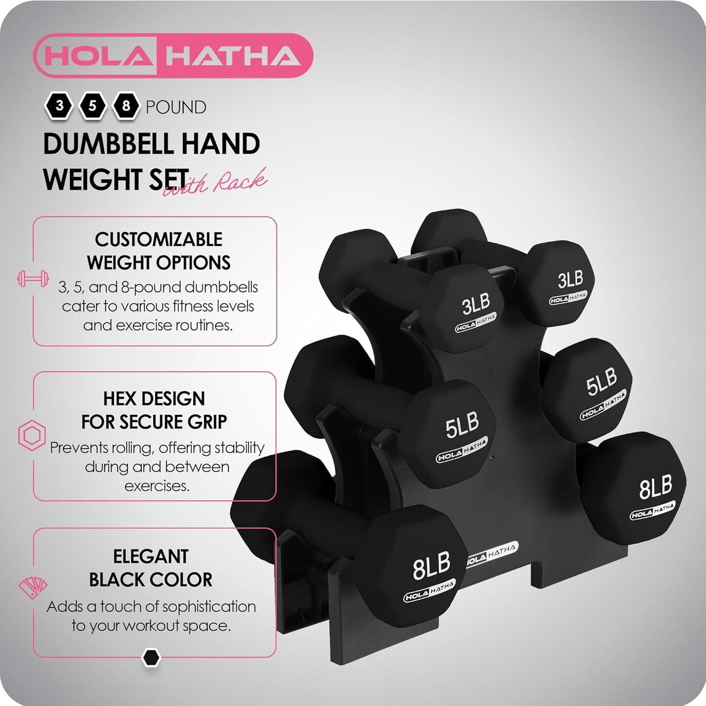1, 2 and 3 lb Neoprene Dumbbell Strength Training Weight Set with Rack
