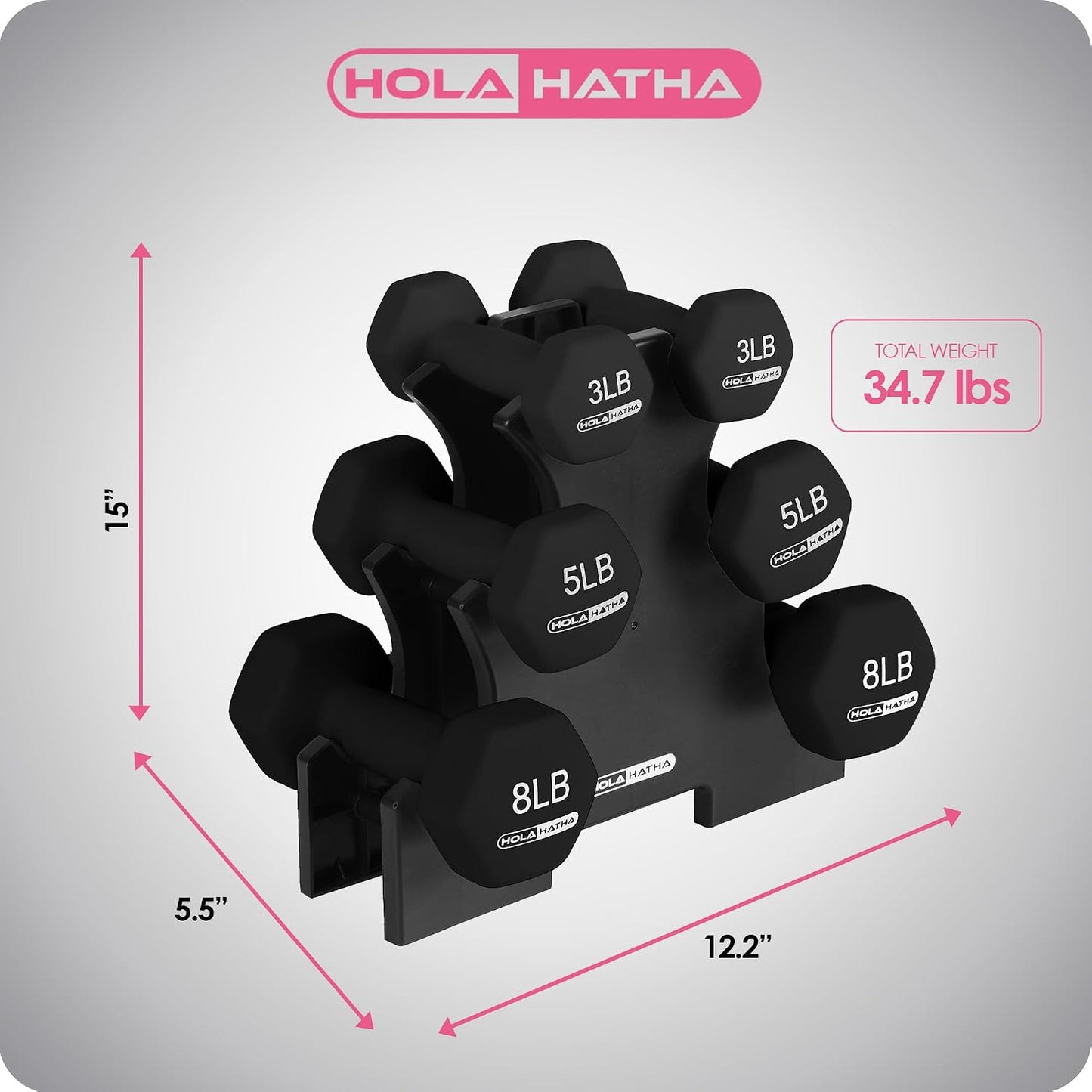 1, 2 and 3 lb Neoprene Dumbbell Strength Training Weight Set with Rack