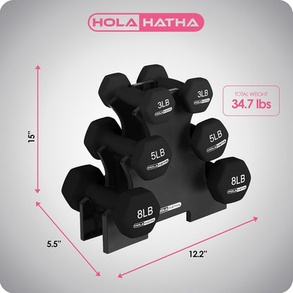 1, 2 and 3 lb Neoprene Dumbbell Strength Training Weight Set with Rack
