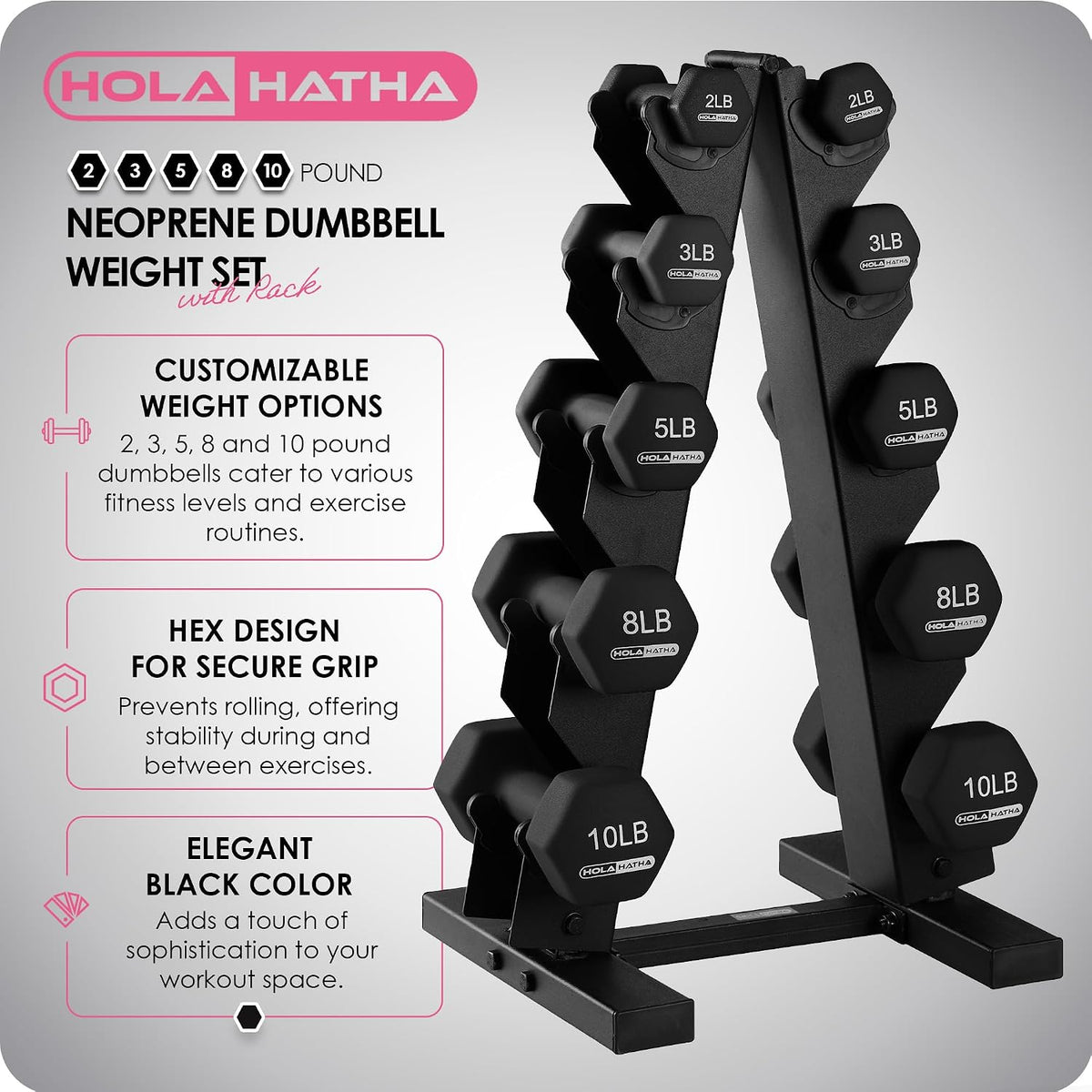 1, 2 and 3 lb Neoprene Dumbbell Strength Training Weight Set with Rack