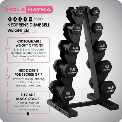 1, 2 and 3 lb Neoprene Dumbbell Strength Training Weight Set with Rack