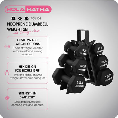 1, 2 and 3 lb Neoprene Dumbbell Strength Training Weight Set with Rack