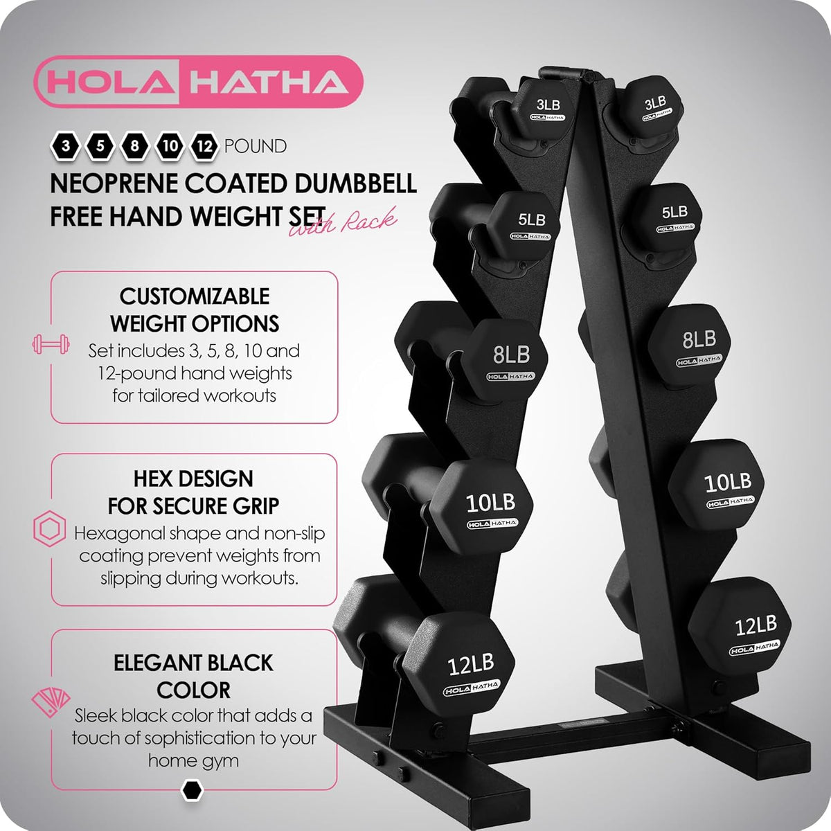 1, 2 and 3 lb Neoprene Dumbbell Strength Training Weight Set with Rack