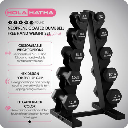 1, 2 and 3 lb Neoprene Dumbbell Strength Training Weight Set with Rack