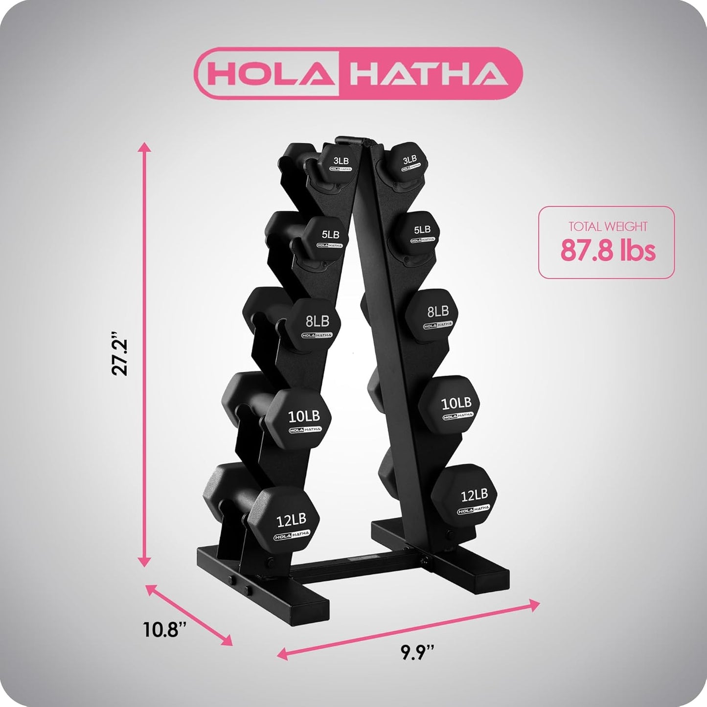 1, 2 and 3 lb Neoprene Dumbbell Strength Training Weight Set with Rack