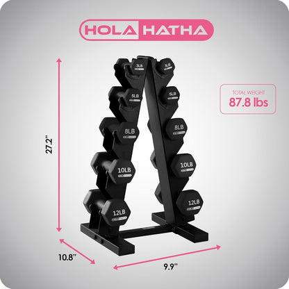 1, 2 and 3 lb Neoprene Dumbbell Strength Training Weight Set with Rack