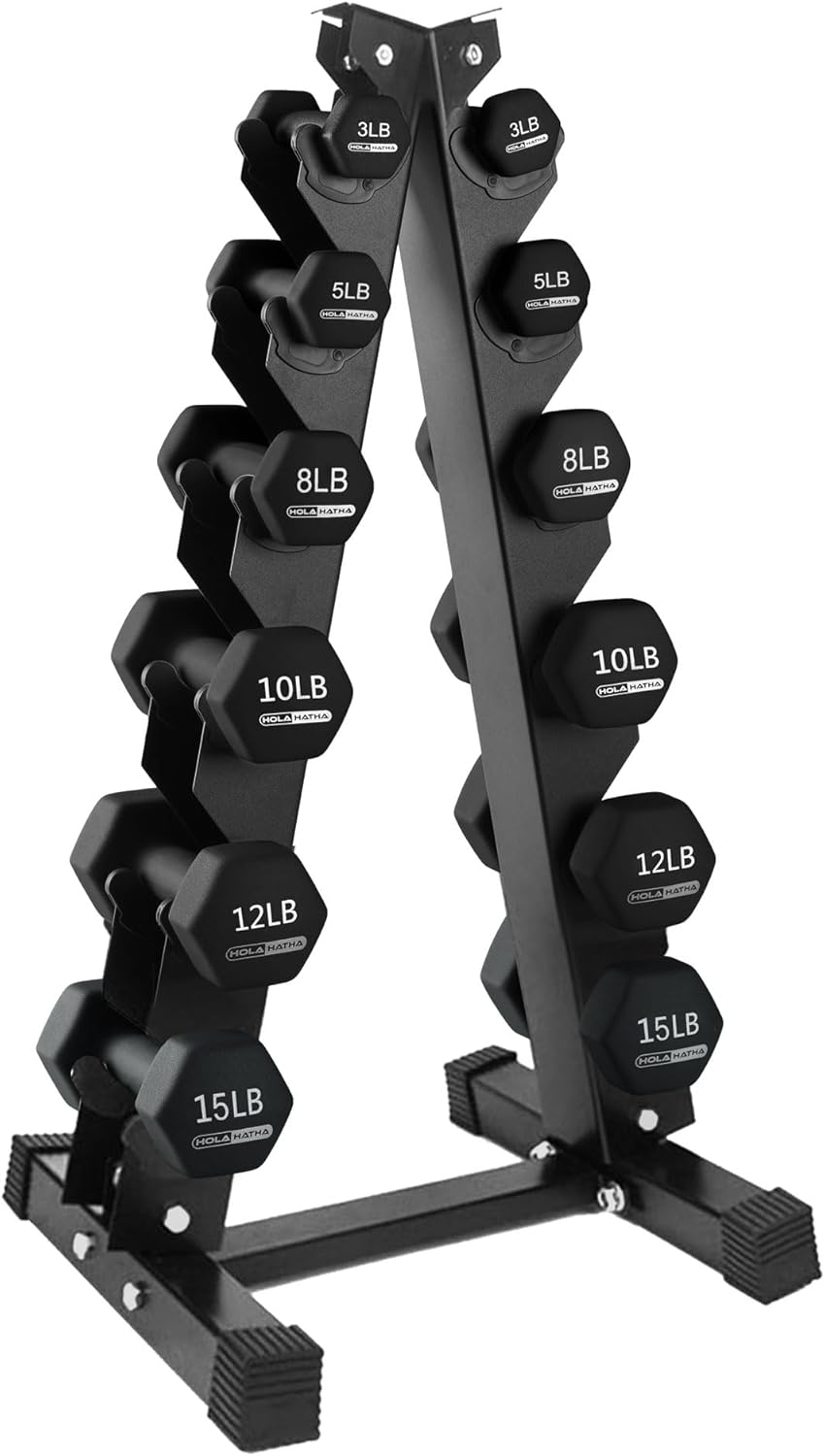 1, 2 and 3 lb Neoprene Dumbbell Strength Training Weight Set with Rack