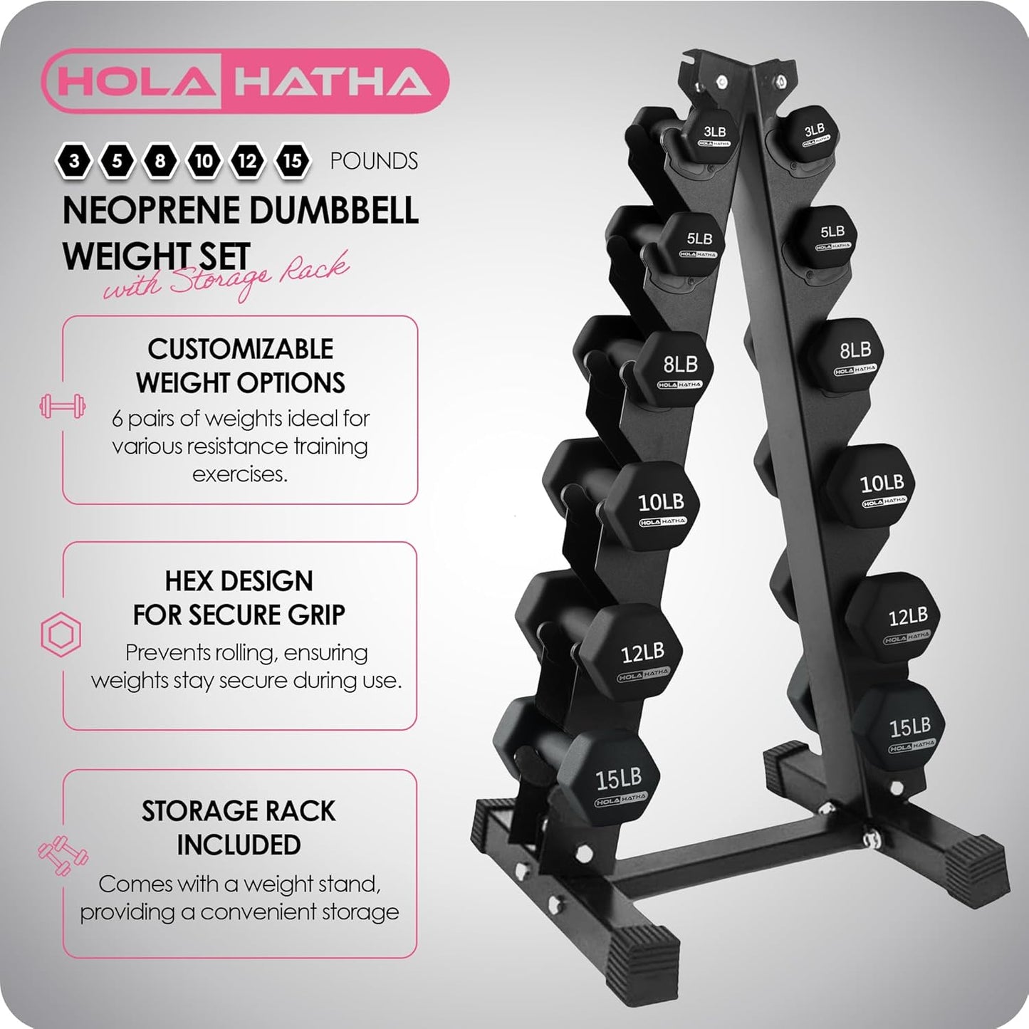1, 2 and 3 lb Neoprene Dumbbell Strength Training Weight Set with Rack