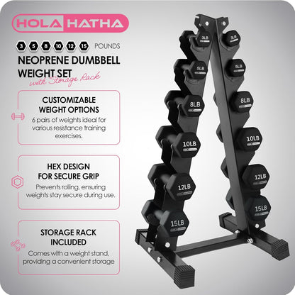 1, 2 and 3 lb Neoprene Dumbbell Strength Training Weight Set with Rack