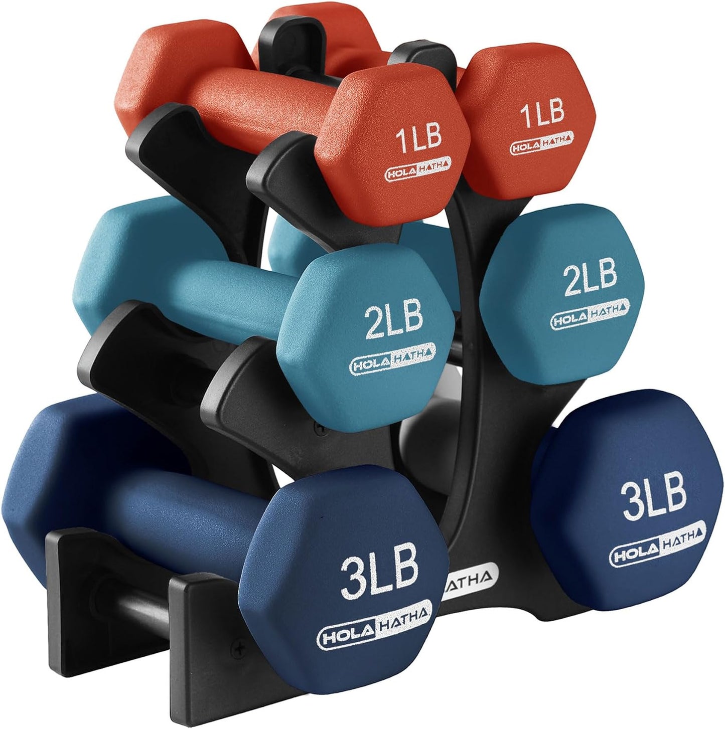 1, 2 and 3 lb Neoprene Dumbbell Strength Training Weight Set with Rack