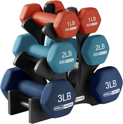 1, 2 and 3 lb Neoprene Dumbbell Strength Training Weight Set with Rack