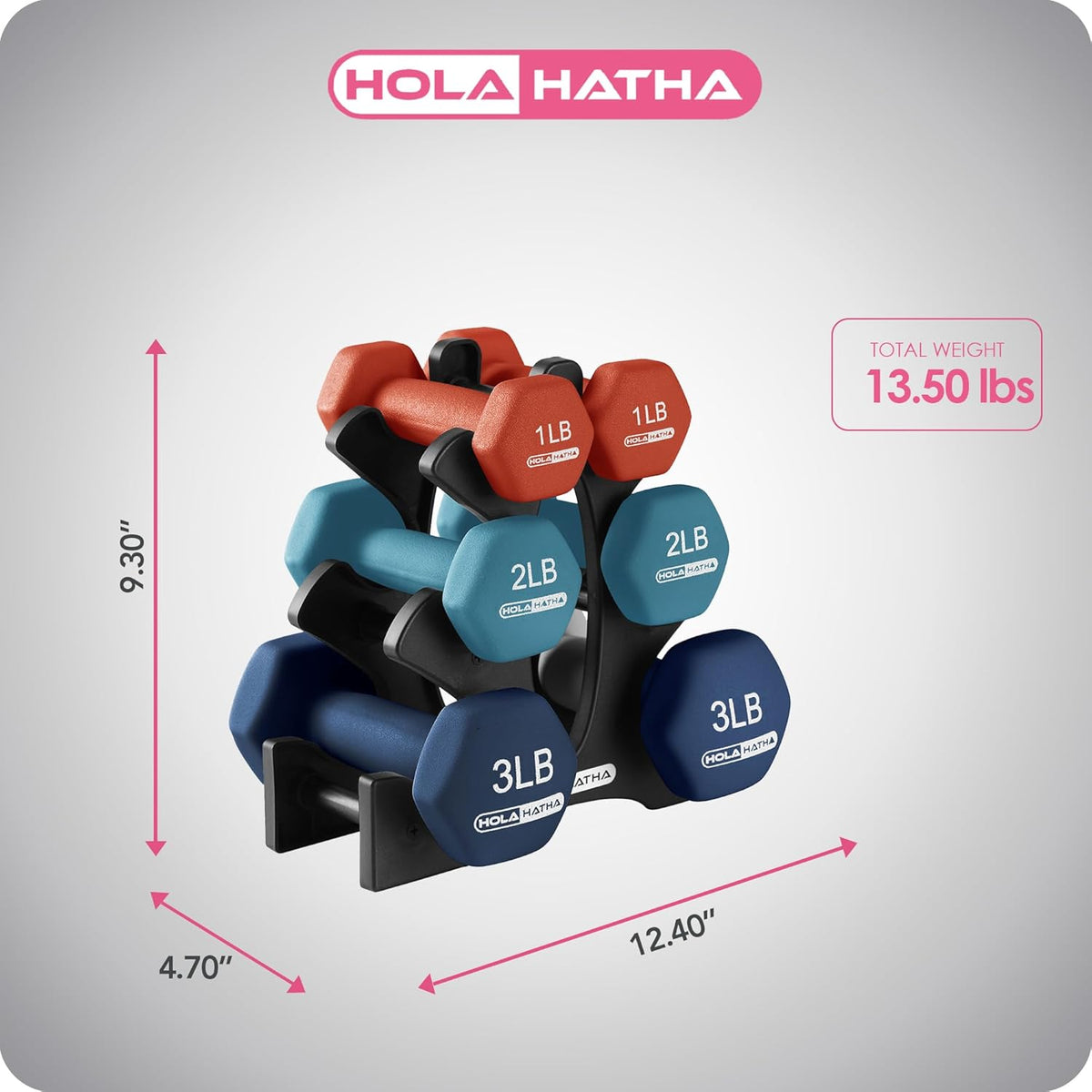 1, 2 and 3 lb Neoprene Dumbbell Strength Training Weight Set with Rack