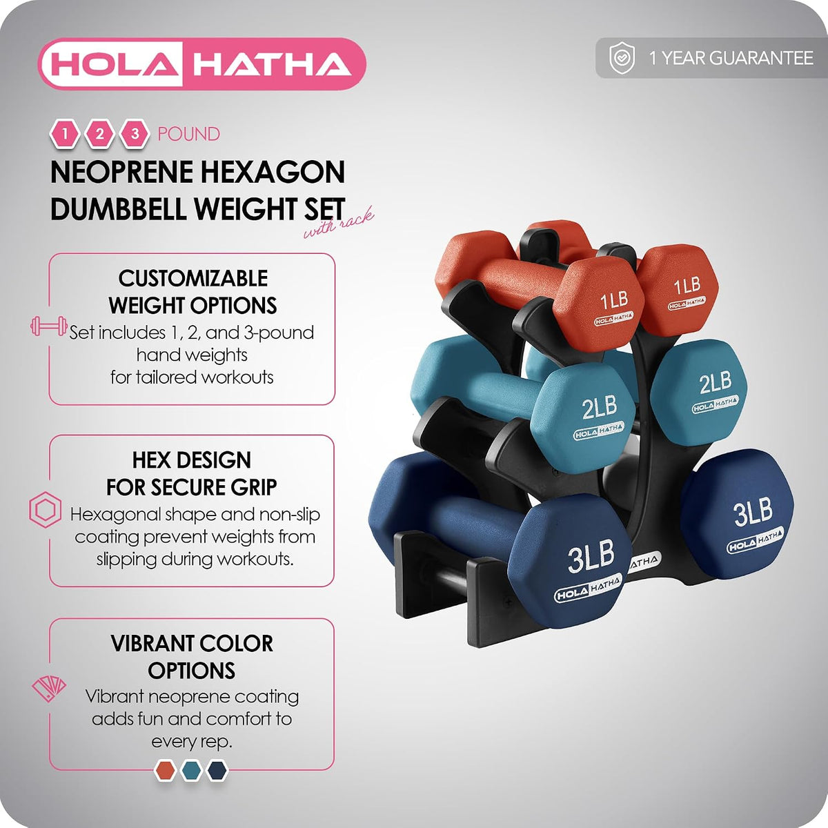 1, 2 and 3 lb Neoprene Dumbbell Strength Training Weight Set with Rack