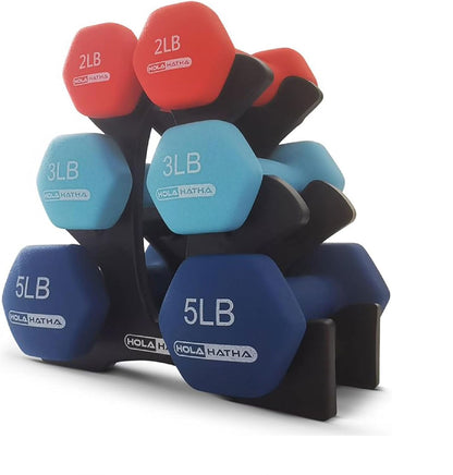 1, 2 and 3 lb Neoprene Dumbbell Strength Training Weight Set with Rack