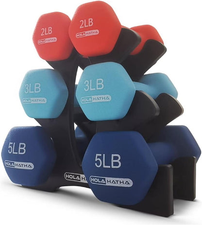 1, 2 and 3 lb Neoprene Dumbbell Strength Training Weight Set with Rack