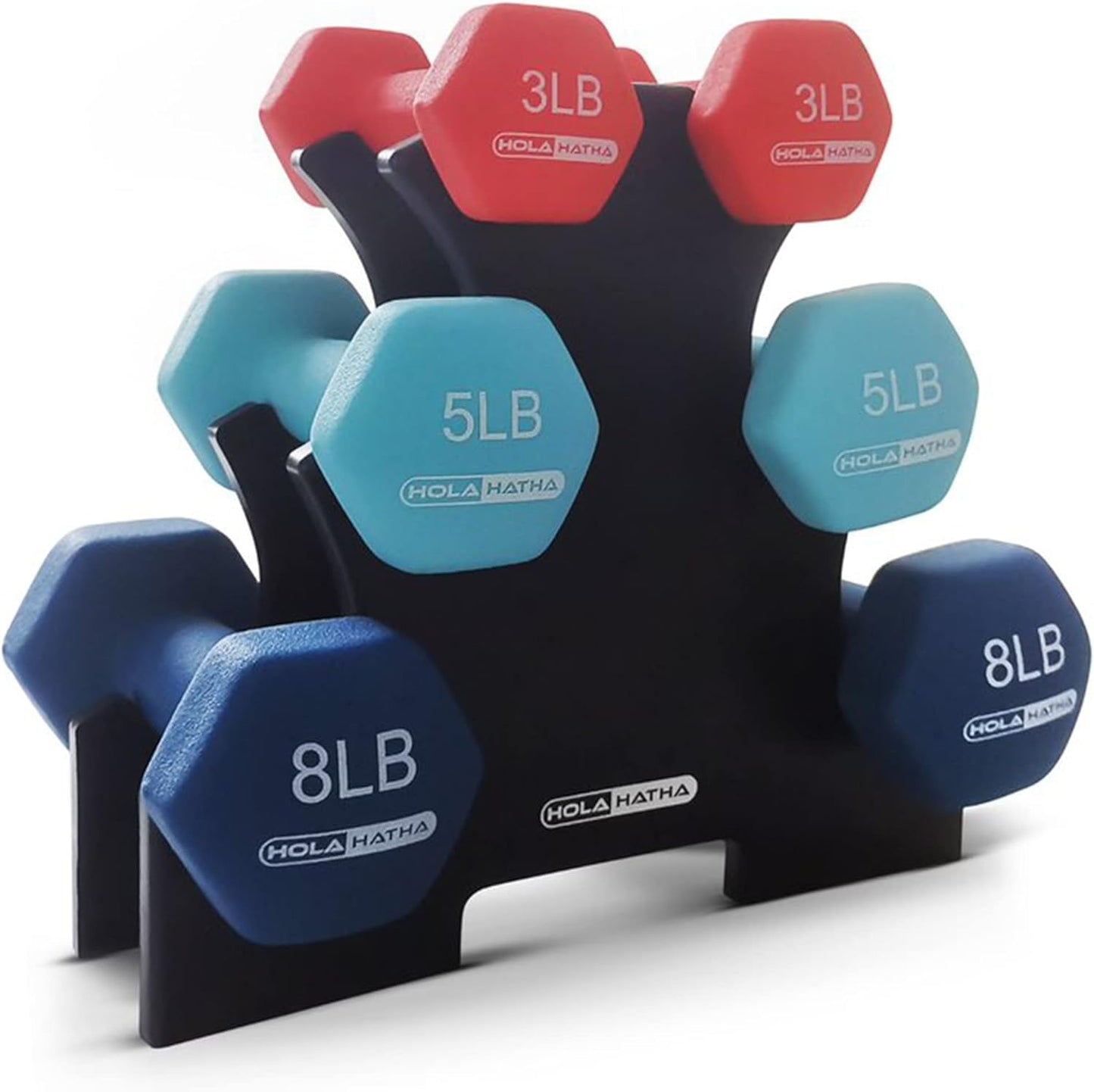 1, 2 and 3 lb Neoprene Dumbbell Strength Training Weight Set with Rack