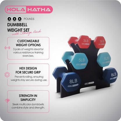 1, 2 and 3 lb Neoprene Dumbbell Strength Training Weight Set with Rack