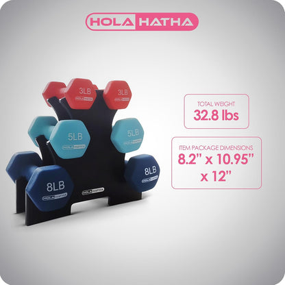 1, 2 and 3 lb Neoprene Dumbbell Strength Training Weight Set with Rack