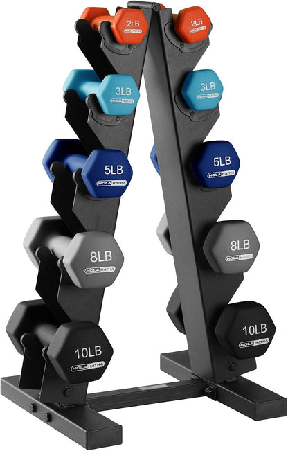 1, 2 and 3 lb Neoprene Dumbbell Strength Training Weight Set with Rack