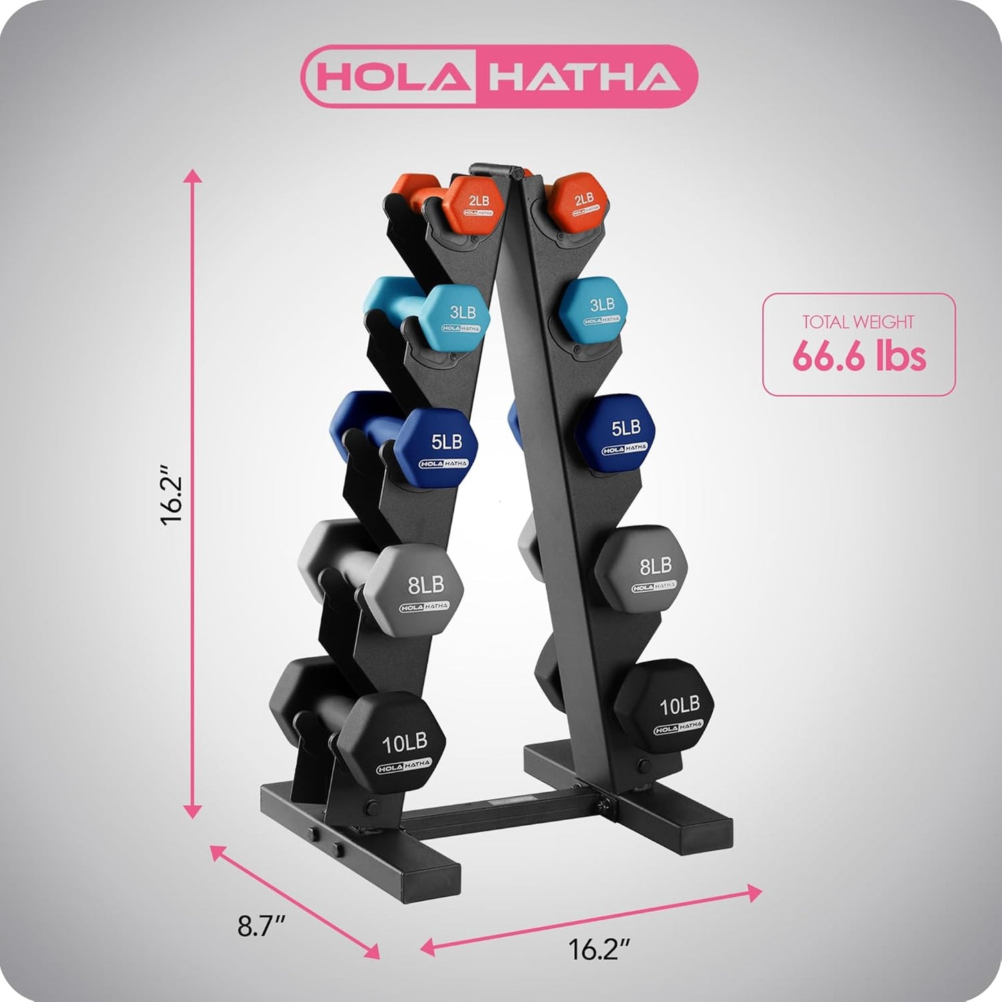 1, 2 and 3 lb Neoprene Dumbbell Strength Training Weight Set with Rack