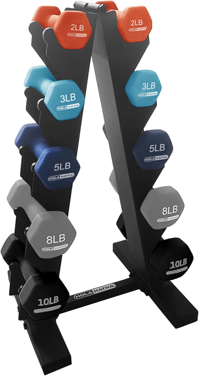 1, 2 and 3 lb Neoprene Dumbbell Strength Training Weight Set with Rack