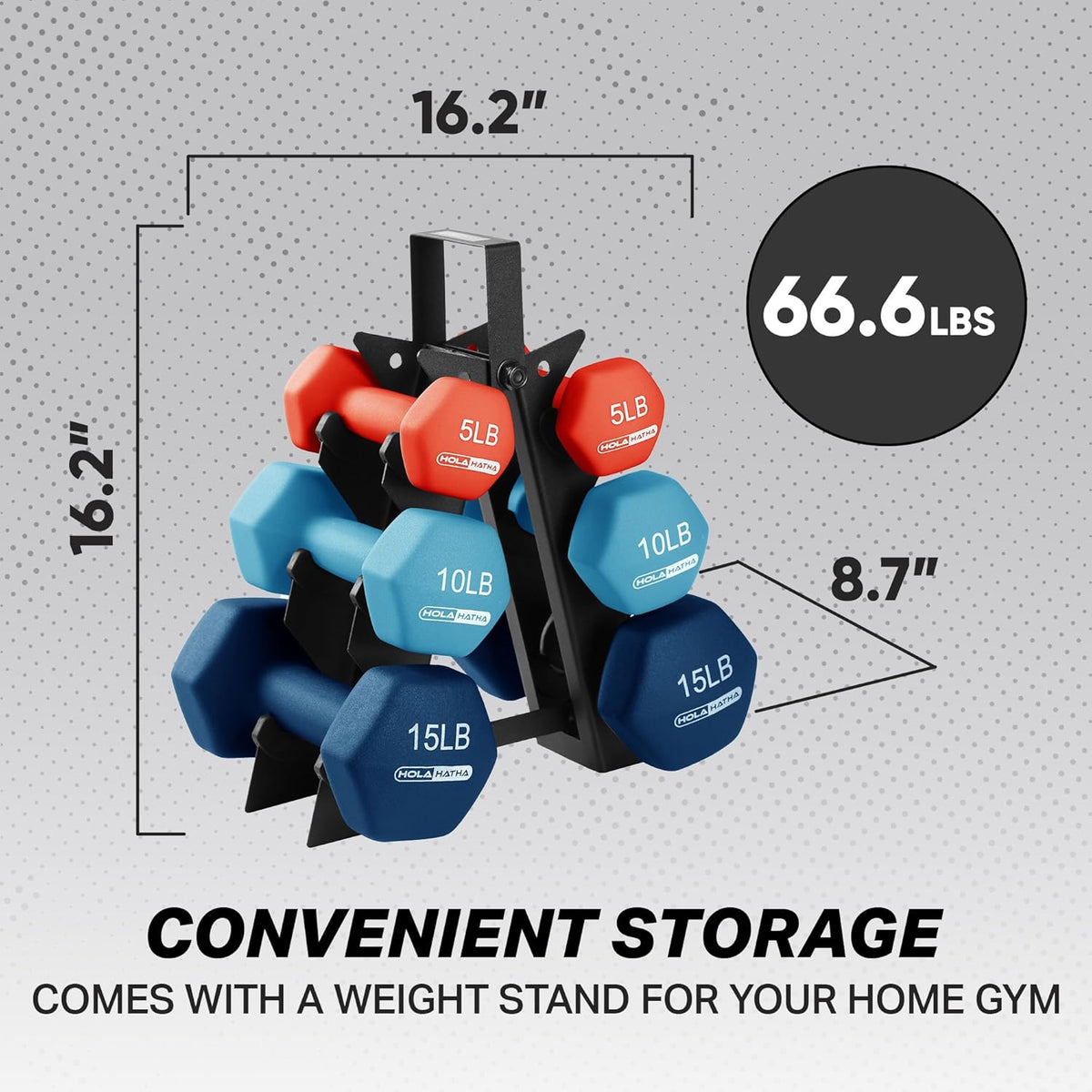 1, 2 and 3 lb Neoprene Dumbbell Strength Training Weight Set with Rack