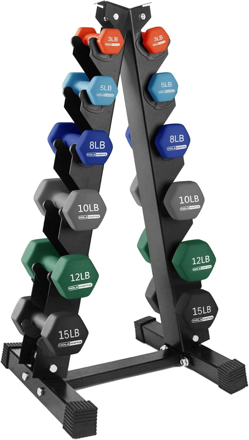 1, 2 and 3 lb Neoprene Dumbbell Strength Training Weight Set with Rack