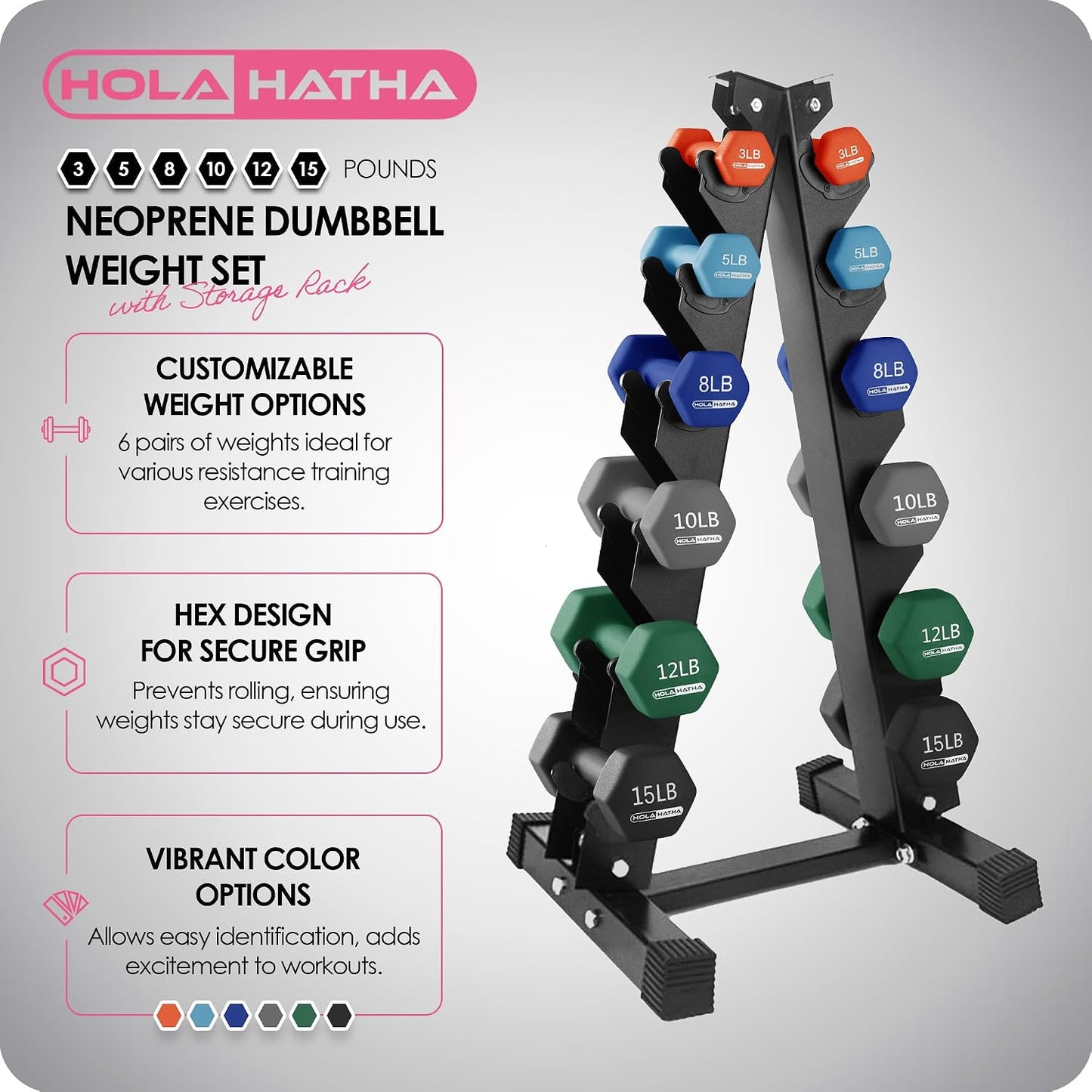 1, 2 and 3 lb Neoprene Dumbbell Strength Training Weight Set with Rack