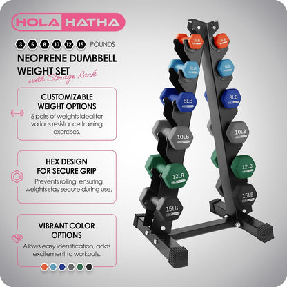 1, 2 and 3 lb Neoprene Dumbbell Strength Training Weight Set with Rack