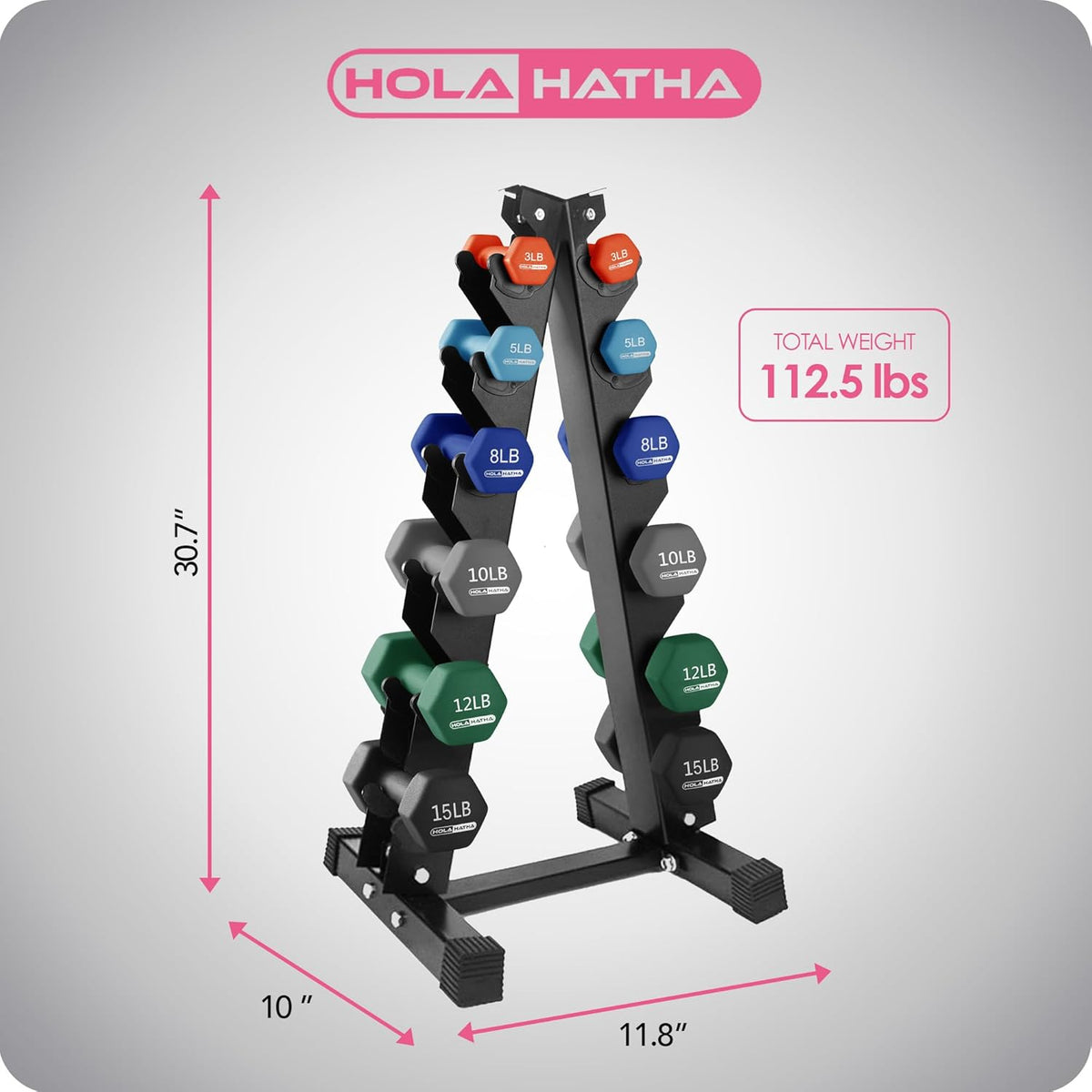 1, 2 and 3 lb Neoprene Dumbbell Strength Training Weight Set with Rack