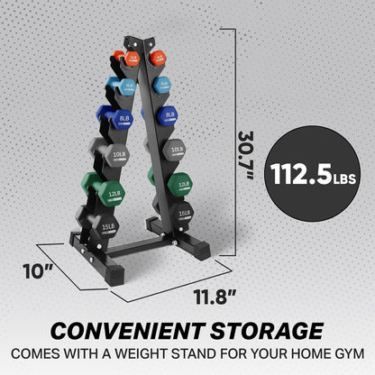 1, 2 and 3 lb Neoprene Dumbbell Strength Training Weight Set with Rack