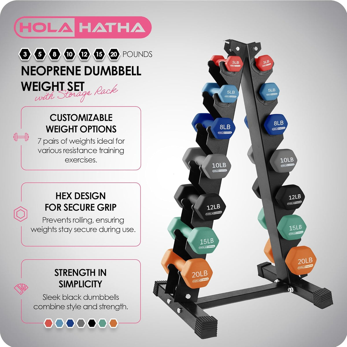1, 2 and 3 lb Neoprene Dumbbell Strength Training Weight Set with Rack
