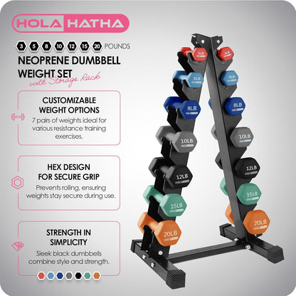 1, 2 and 3 lb Neoprene Dumbbell Strength Training Weight Set with Rack