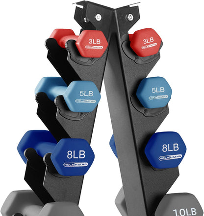 1, 2 and 3 lb Neoprene Dumbbell Strength Training Weight Set with Rack