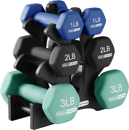 1, 2 and 3 lb Neoprene Dumbbell Strength Training Weight Set with Rack
